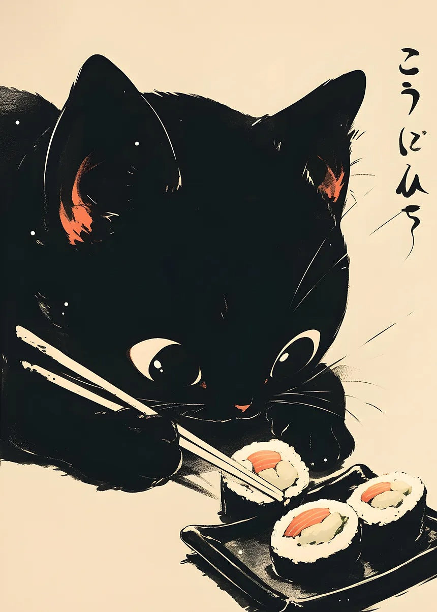 Black Cat Sushi metal poster artwork
